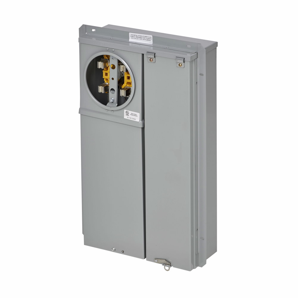 Product image for B-Line U2M2R-F Meter Breaker, 200 A, Single meter position, Ring type, 3R, Underground, ANSI 61 gray painted, 010 kAIC, #6 - 250 MCM, MCB, (1) 200 A, 2P, Galvanized steel, Flush mount, 4 jaws, 3 wires, 1 phase, 1?/3W, 120/240 V