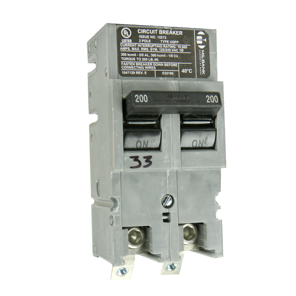 MILBANK 100 AMP 2 POLE 240 VOLT PLUG-IN 10K AIC THREADED TANG LOAD SIDE