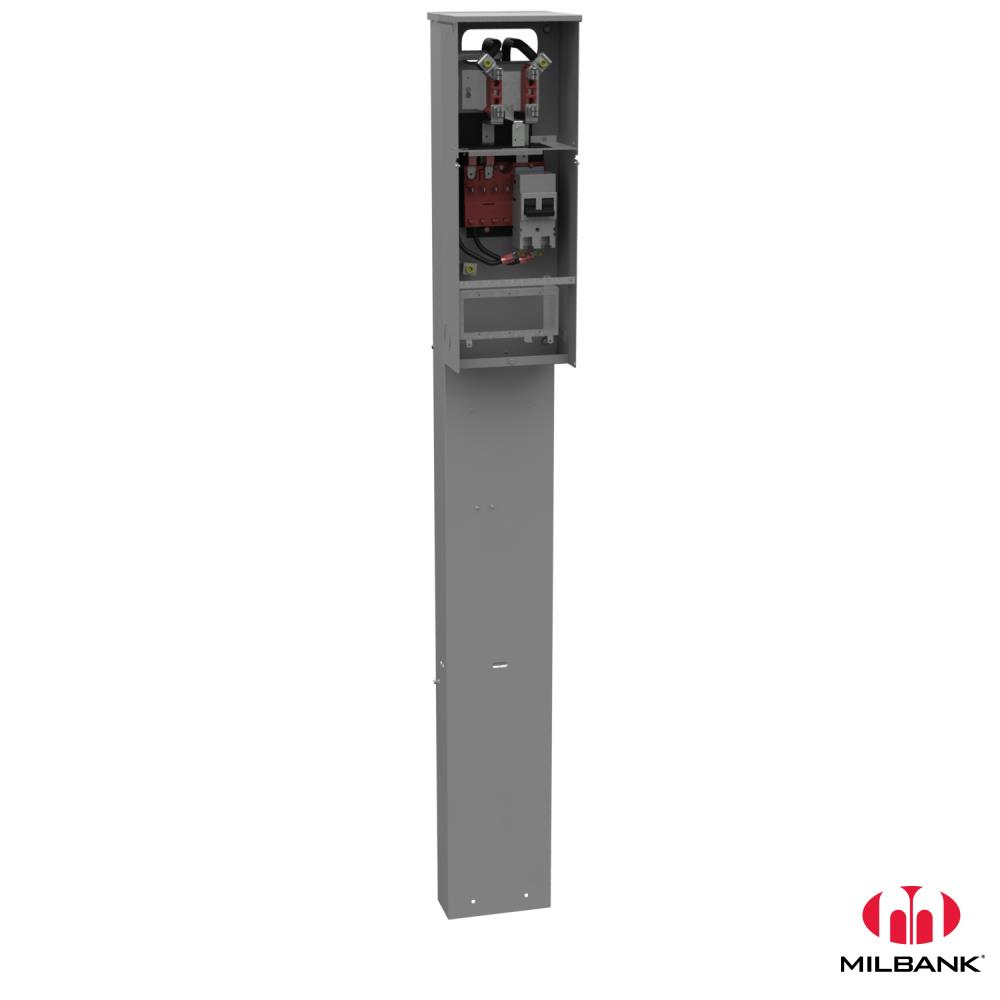 Product image for Milbank U5240-O-200S 4 Terminal Ring Type Plain Top 1-200 Ampere Main Breaker Single Pedestal Direct Bury Series Wired 40 Block