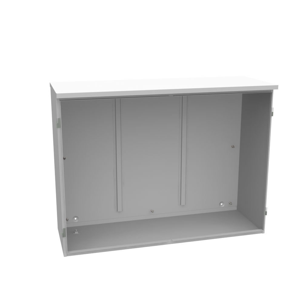 36x16x48 Hinge Cover Type 3R Steel No Knockouts ANSI 61 Gray Double Doors Padlocking 3PT Handle back Panel Weld Studs Drip Shield No Center Post