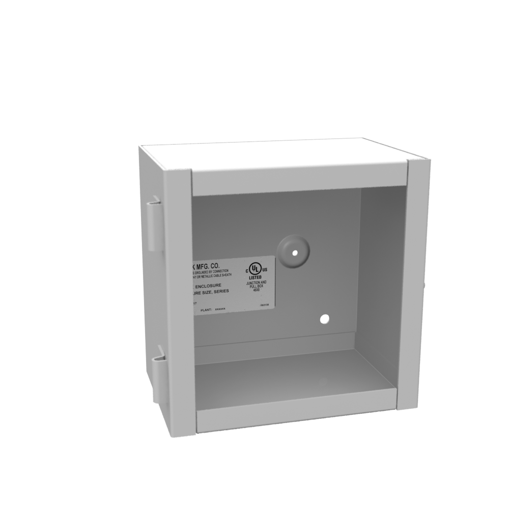 6x4x6 Hinge Cover Type 1 UL Listed Steel No Knockouts ANSI 61 Gray Flush Pull Ring Formed Hinges Mounting Holes in Back