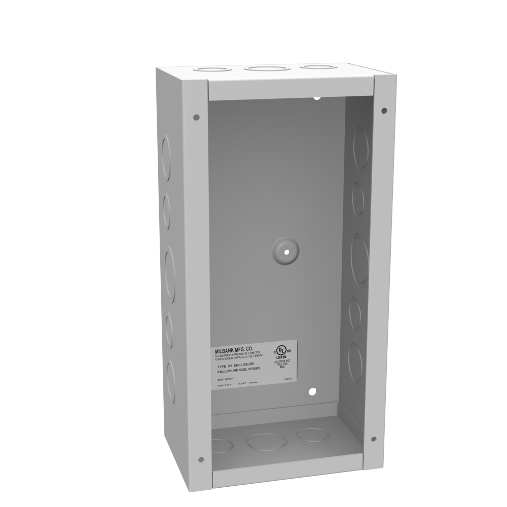 12x4x6 Screw Cover Type 1 UL Listed Steel Knockouts ANSI 61 Gray Cover with Teardrop Slots Mounting Holes in Back