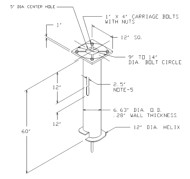Product image for Hubbell Power C11232JG4VL 6.63 Inch x 5 Foot Slotted Square Streetlight Foundation