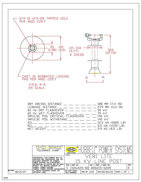 Product image for Hubbell Power 80S0150209 15 kV Silicone Rubber Vertical Clamptop Line Post Insulator