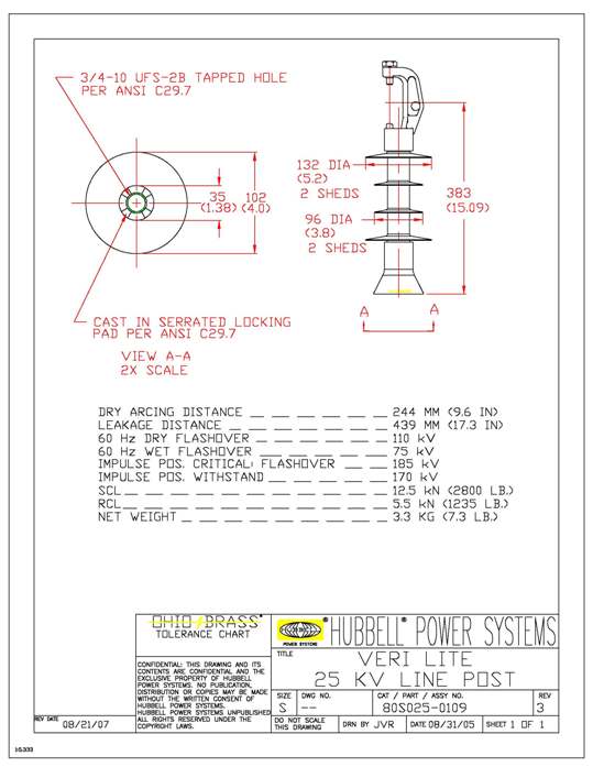 Product image for CHANCE 80S0250109 VLLP SR 25KV HCT/
