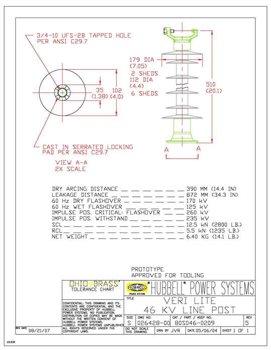 Product image for Hubbell Power 80S0460209 46 kV Silicone Rubber Vertical Clamptop Line Post Insulator