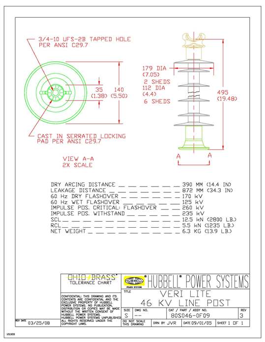 Product image for Hubbell Power 80S0460F09 46 kV Silicone Rubber F-Neck Line Post Insulator
