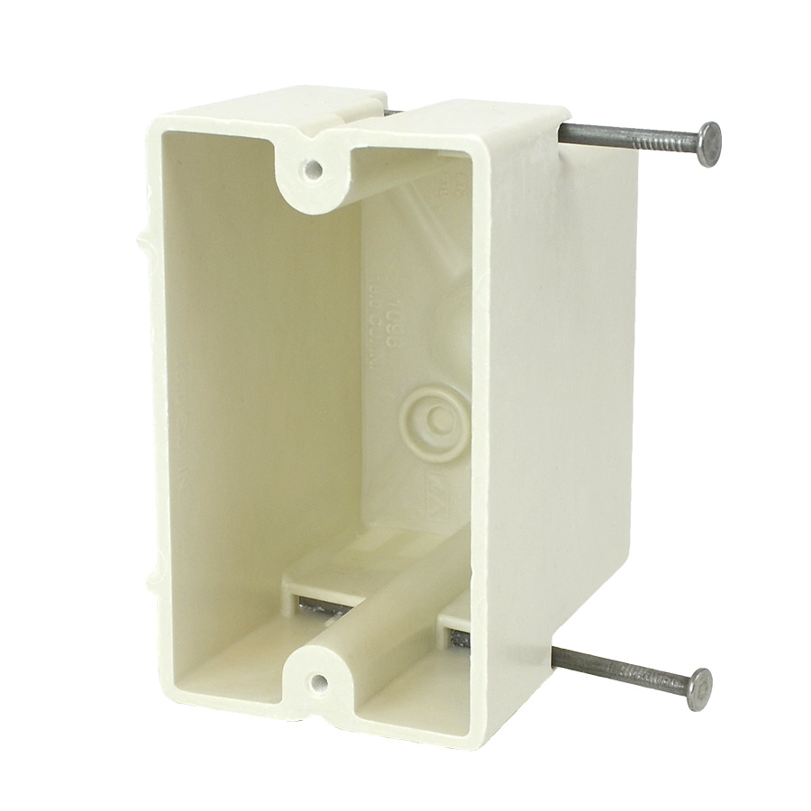 Product image for Allied Moulded Products 1096-N 3 x 2-1/4 x 3-3/4 Inch 18 In. 1-Gang Internal Mid-Nail Switch/Receptacle Outlet Box