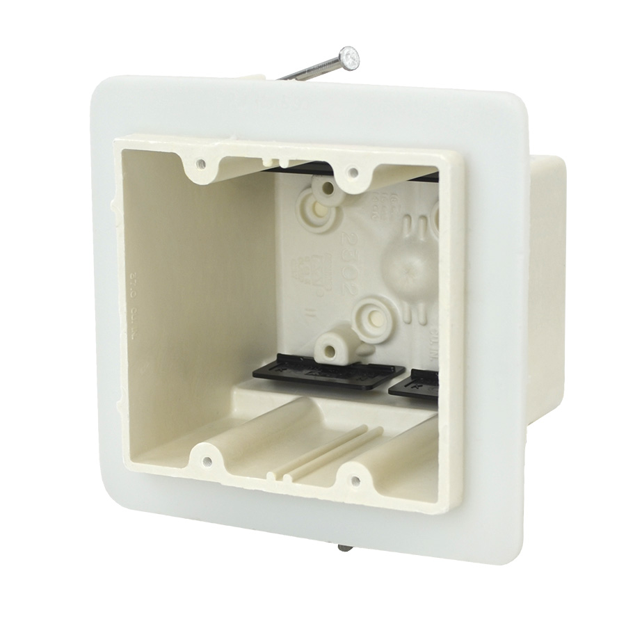Product image for Allied Moulded Products 2302-NKV 3-7/16 x 4 x 3-3/4 Inch 37 In. 2-Gang Angled Mid-Nail Switch/Receptacle Outlet Box