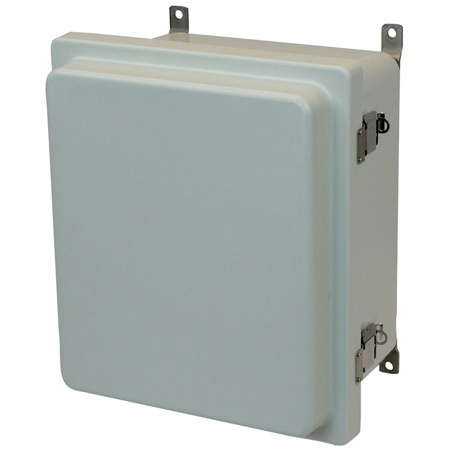 Product image for Allied Moulded Products AM1648RL 16 x 14 x 8 Inch NEMA 4X Fiberglass Enclosed Raised Quick Release Latch Hinged Cover