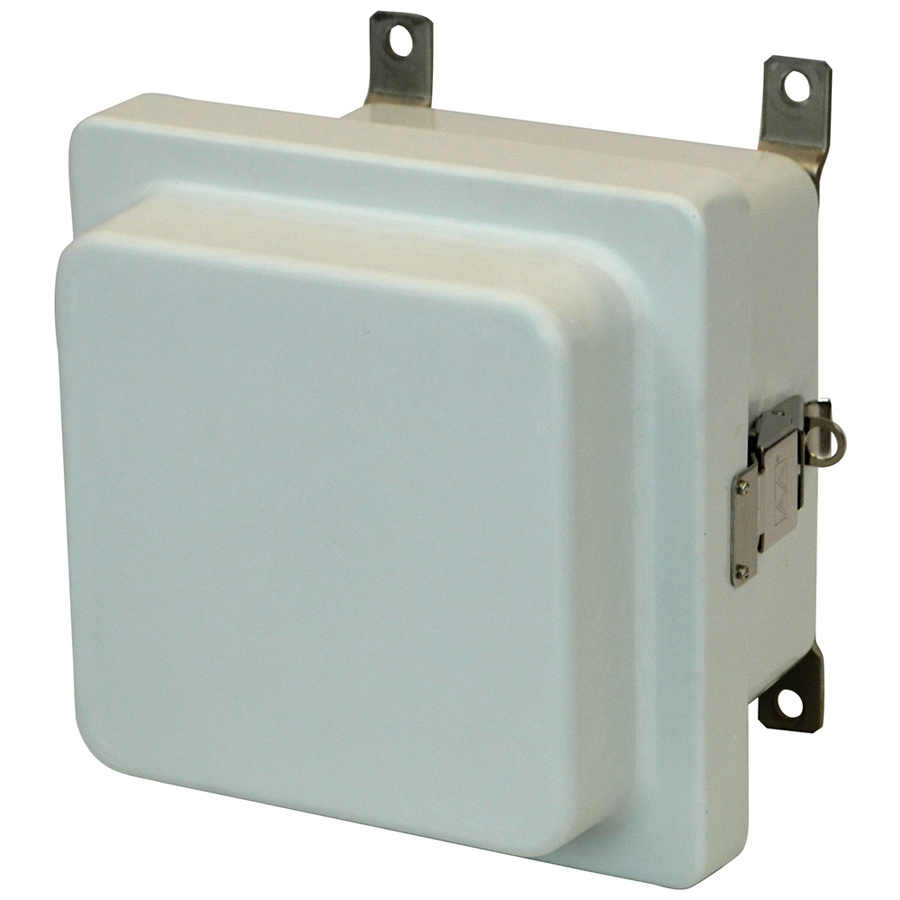 Product image for Allied Moulded Products AM664RL 6 x 6 x 4 Inch NEMA 4X Fiberglass Enclosed Raised Quick Release Latch Hinged Cover