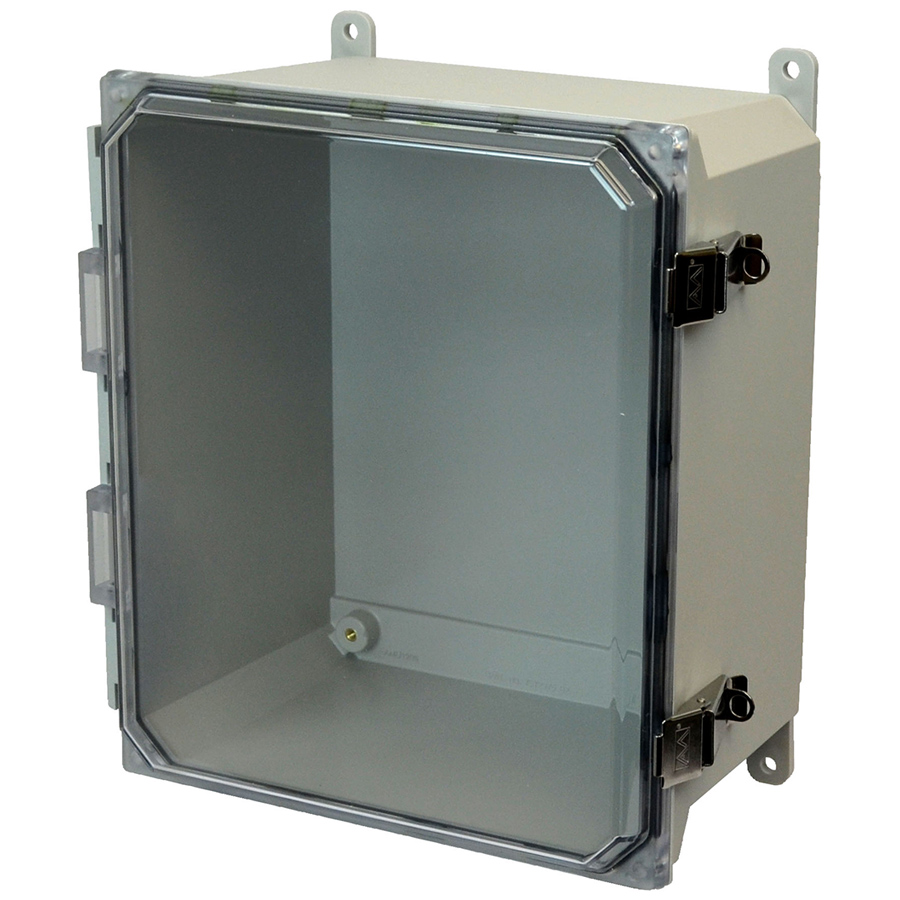 Type:NEMA 4X Type: Nonmetallic Enclosure Special Features:Hinged snap latch Type:, flush-aesthetically pleasing and clear cover design with closed cell neoprene cord gasket Application:Industrial control panels intended for general industrial use, operating from a voltage of 600 volts or less Material:ULTRAGUARD - Fiberglass reinforced polyester - thermoset Size:A=14.05