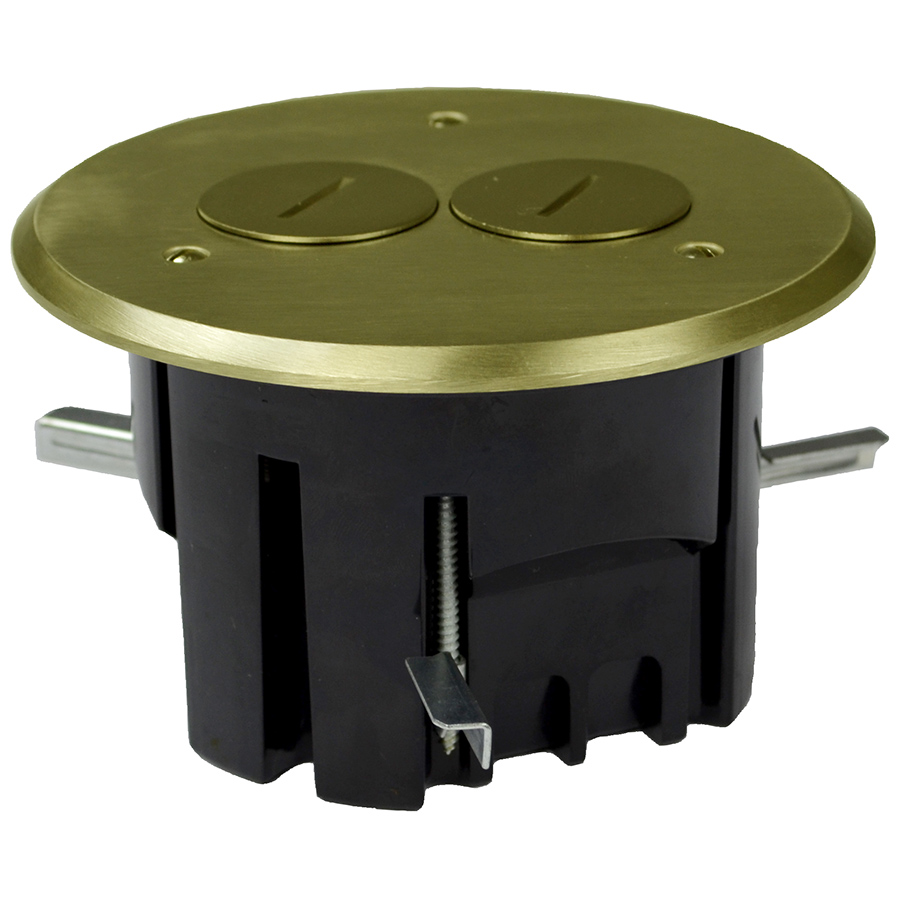 Product image for Allied Moulded Products FB-3 Thermoplastic Floor Box 25 In. Round Brass Cover Duplex Device