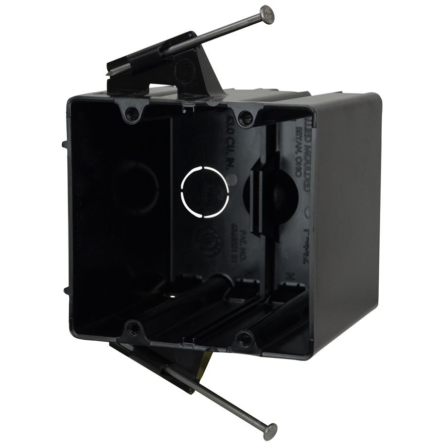 Product image for Allied Moulded Products P-442 3-9/16 x 4 x 3-3/4 Inch 43 In. 2-Gang Angled Nail Switch/Receptacle Outlet Box