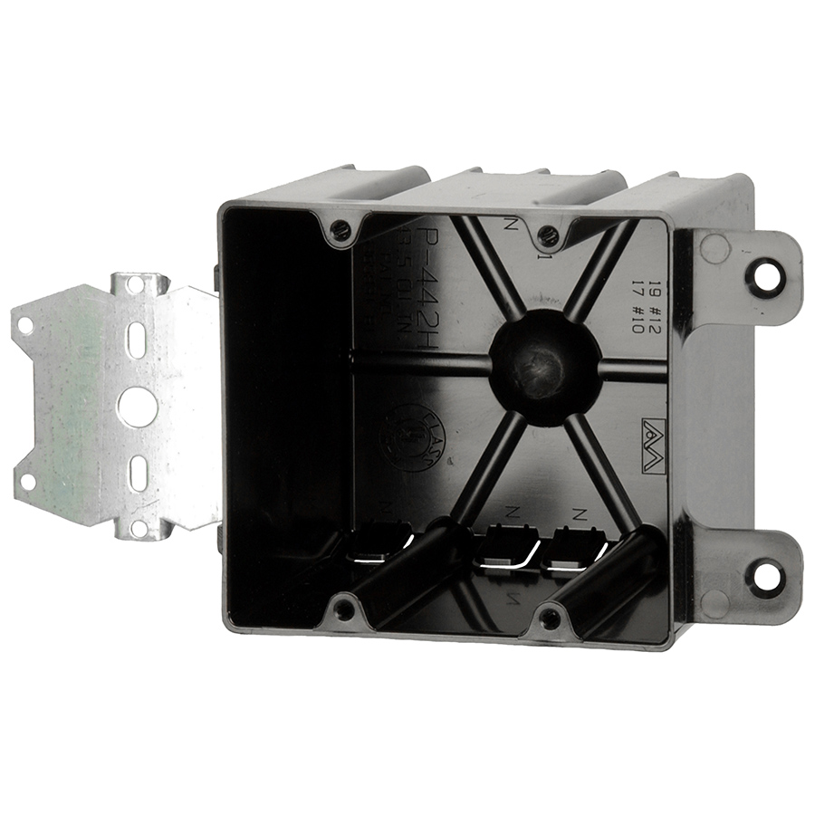 Product image for Allied Moulded Products P-442H 3-9/16 x 4 x 3-3/4 Inch 43.5 In. 2-Gang Polycarbonate Angled Nail Switch/Receptacle Outlet Box