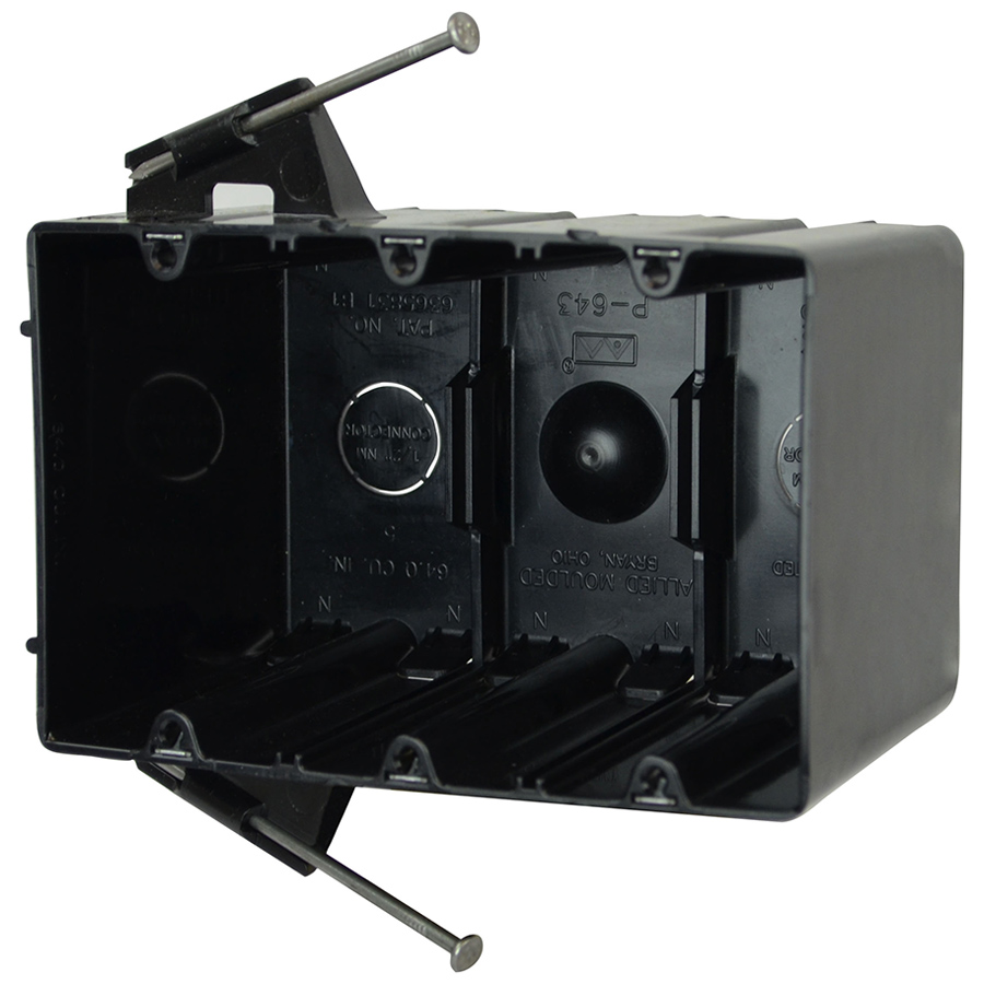 Product image for Allied Moulded Products P-643QT 3-9/16 x 5-13/16 x 3-3/4 Inch 64 In. 3-Gang Polycarbonate Switch/Receptacle Outlet Box