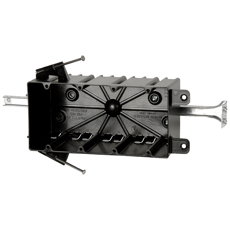 Product image for Allied Moulded Products P-764B 3-1/4 x 7-5/8 x 3-3/4 Inch 74.8 In. 4-Gang Angled Nail Switch/Receptacle Outlet Box