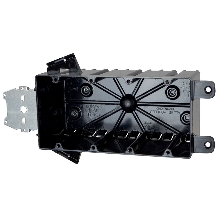 Product image for Allied Moulded Products P-764H 74.8 cubic inch Side Mount Hanger 4-Gang Electrical Device Box