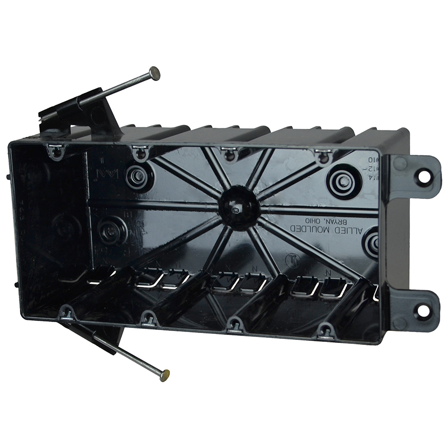 Product image for Allied Moulded Products P-764QT 3-1/4 x 7-5/8 x 3-3/4 Inch 74.8 In. 4-Gang Angled Nail Switch/Receptacle Outlet Box