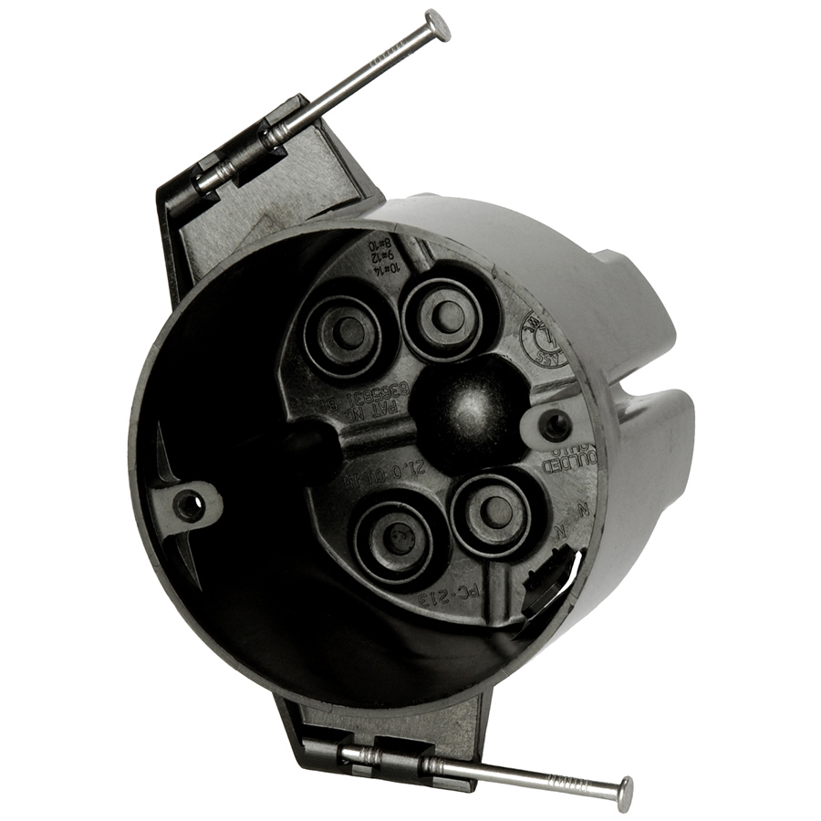 Product image for Allied Moulded PC213-N 3-1/2" Round Ceiling Fixture Outlet Box, Polycarbonate, 2-13/16 Deep, 21cu.in