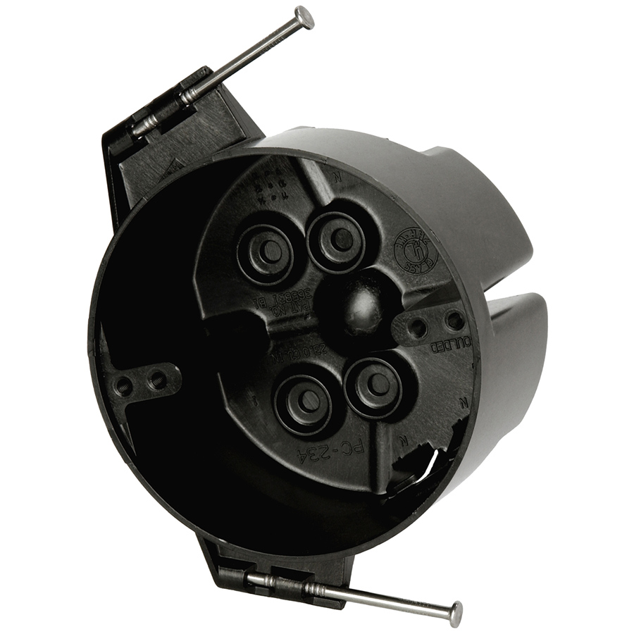 Product image for Allied Moulded Products PC234-N 2-3/8 x 4 Inch 23 In. Polycarbonate Round Ceiling Fixture Outlet Box