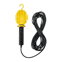 Eaton lampholder, Plastic guard, Push switch, 13A, Medium base, 25 ft cord, 18-2 SJT cord type, Yellow, black, Trouble lamp, Thermoplastic, 5-15R, 125V, 75W 131509