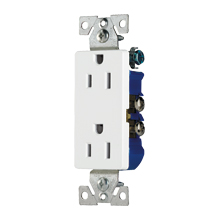 Eaton residential grade duplex receptacle, #14-10 AWG, 15A, Flush, 125V, Side and push, Light almond, Brass, Indoor, Impact-resistant thermoplastic, 5-15R, Two-pole, Three-wire, Duplex, Screw, Thermoplastic,box packaging