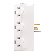 Eaton three outlet tap, Single receptacle to 3 outlets, 15A, 125V, White, Thermoplastic, 5-15R, NEMA 5-15R