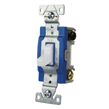 Eaton construction grade toggle switch, #14-10 AWG, 20A, Industrial, Wall, 120/277V, Back and side, Screw, White, Three-Way, Polycarbonate