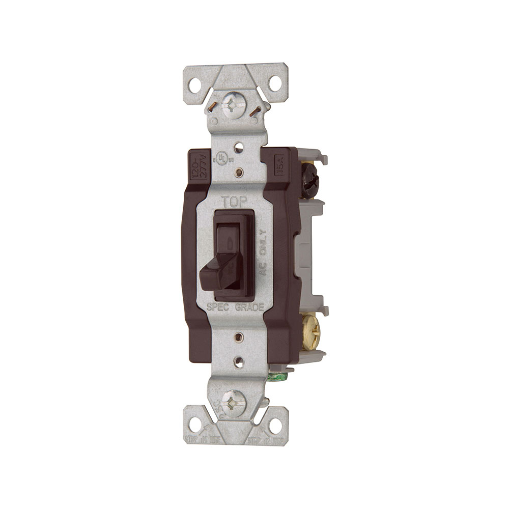 Eaton toggle switch, #14-10 AWG, 15A, Wall, 120V, Side and push, Grounding, Black, Four-way, Polycarbonate