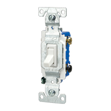 Eaton toggle switch, #14-10 AWG, 15A, Flush, 120V, Side and push, Screw, Ivory, Single-Pole, Single-Pole, Polycarbonate