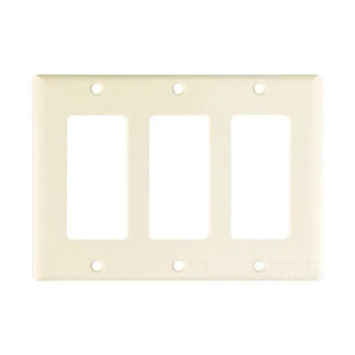 Eaton Decorator / GFCI wallplate, Lt. Almond, Decorator Cutout, Thermoset, Three- gang, Standard, ED Box