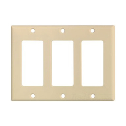 Eaton Decorator / GFCI wallplate, Ivory, Decorator Cutout, Thermoset, Three- gang, Standard, ED Box
