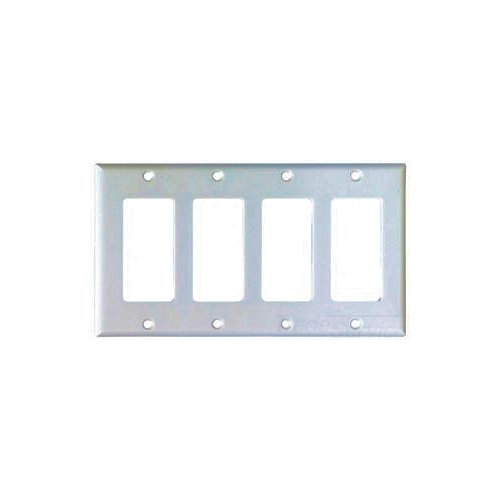 Eaton Decorator / GFCI wallplate, White, Decorator Cutout, Thermoset, Four- gang, Standard, ED Box