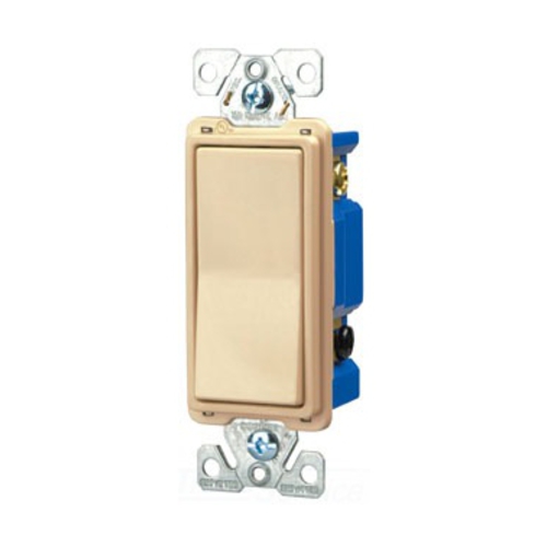 Eaton standard grade decorator switch, Box, #14-12 AWG, 15A, Flush, 120/277V, Back/push, Decorator, Maintained, Ivory, Motor Control, Fan, LED, Incand, ELV,MLV,CFL, Florscnt, Halogen, Four-way, Thermoplastic 643828