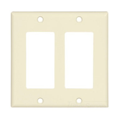 Eaton Decorator / GFCI wallplate, Lt. Almond, Decorator Cutout, Thermoset, Two- gang, Standard, ED Box