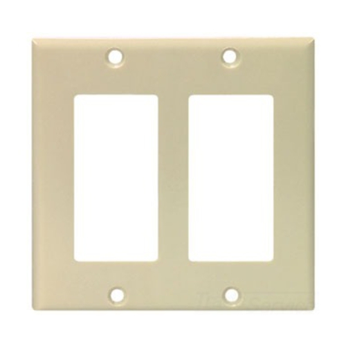 Eaton Decorator / GFCI wallplate, Ivory, Decorator Cutout, Thermoset, Two- gang, Standard, ED Box