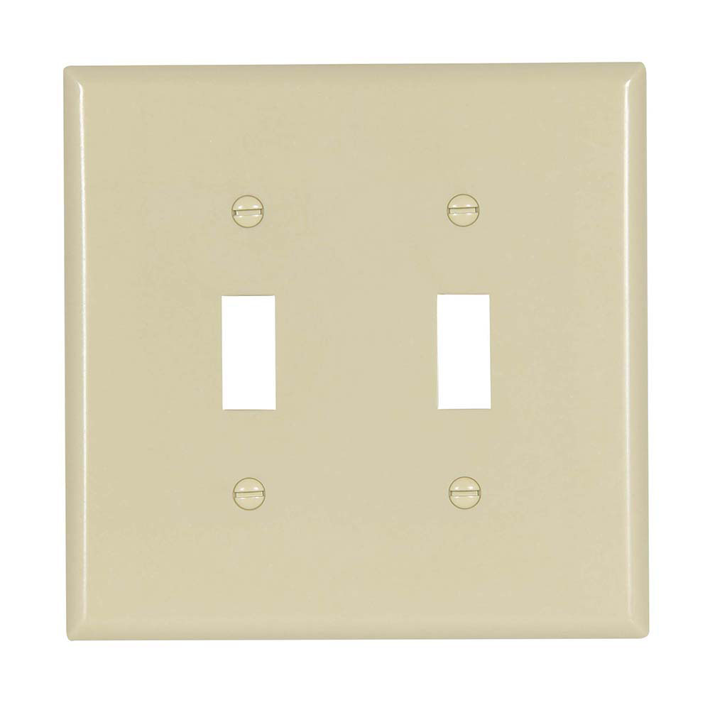 Eaton Toggle wallplate, Ivory, Toggle Cutout, Thermoset, Two- gang, Mid-size