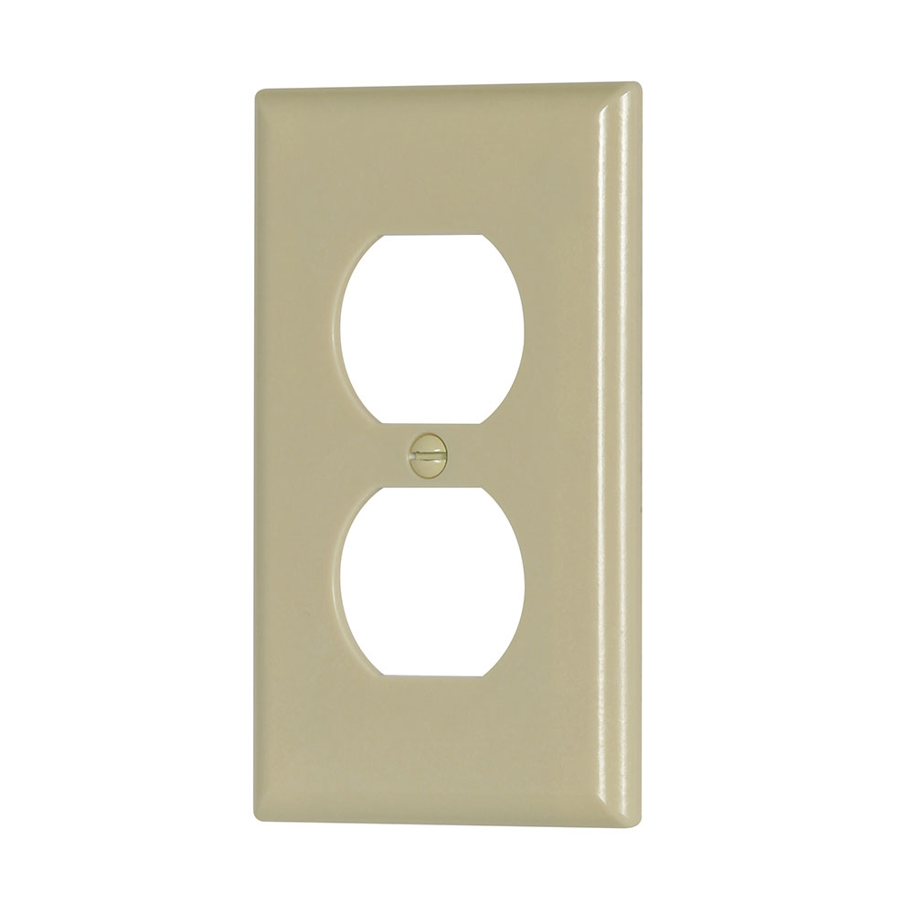 Eaton Duplex receptacle wallplate, Ivory, Duplex receptacle Cutout, Thermoset, Single- gang, Standard, ED Box