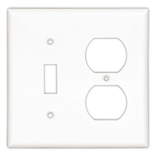 Eaton Combination wallplate, White, Toggle, Duplex receptacle Cutout, Thermoset, Two- gang, Mid-size, ED Box