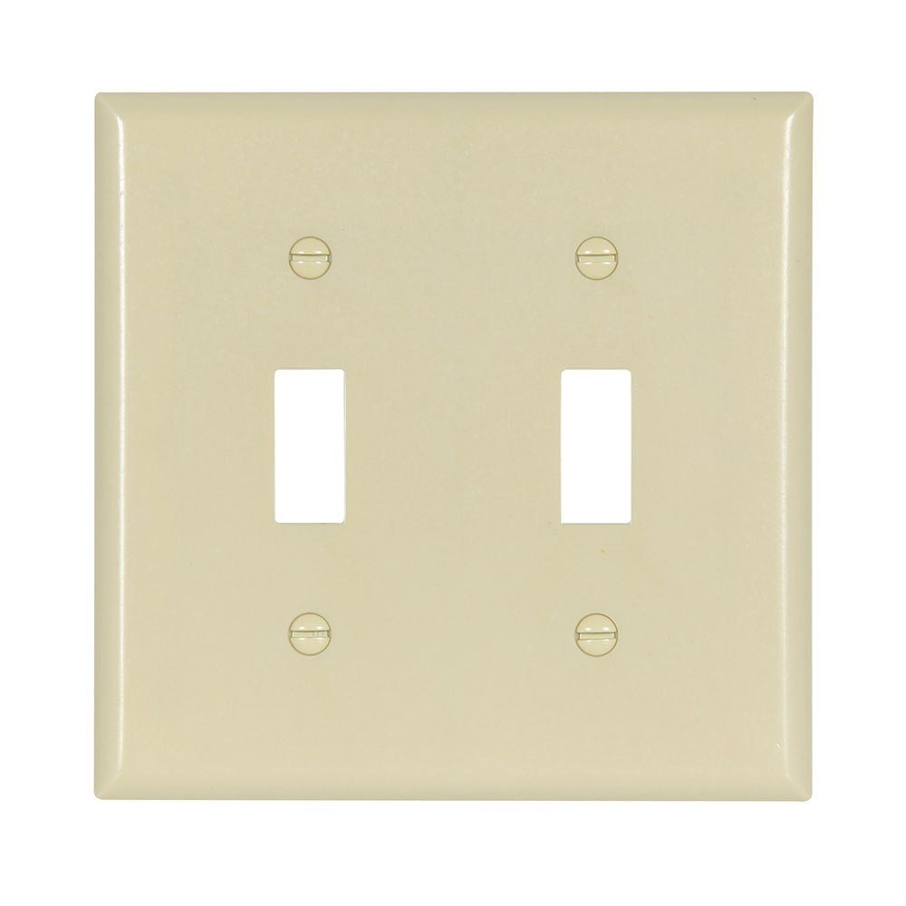Eaton Toggle wallplate, Ivory, Toggle Cutout, Thermoset, Two- gang, Standard, ED Box