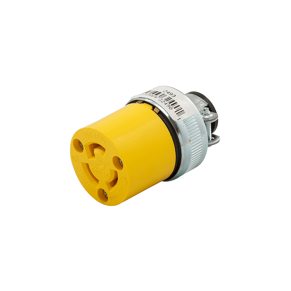 Eaton Arrow Hart standard locking connector, Stand-alone box packaging, 15A, Commercial, 125V, Yellow, Two-pole, Three-wire