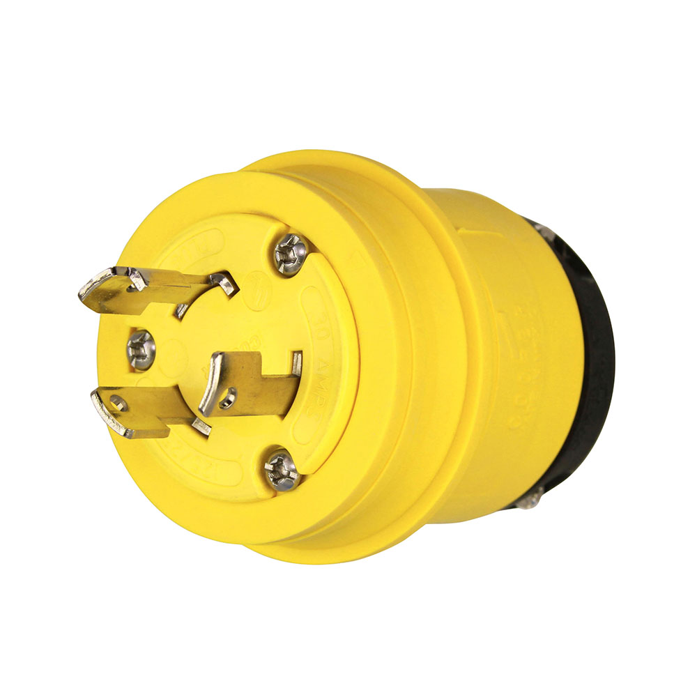 Eaton severe duty locking plug, #18-10 AWG, 30A, Industrial, 125/250V, Back wiring, Yellow, black, Severe duty, Severe duty, Non-NEMA, Three-pole, Three-wire, non-grounding, Thermoplastic, 0.38 to 1.00 in