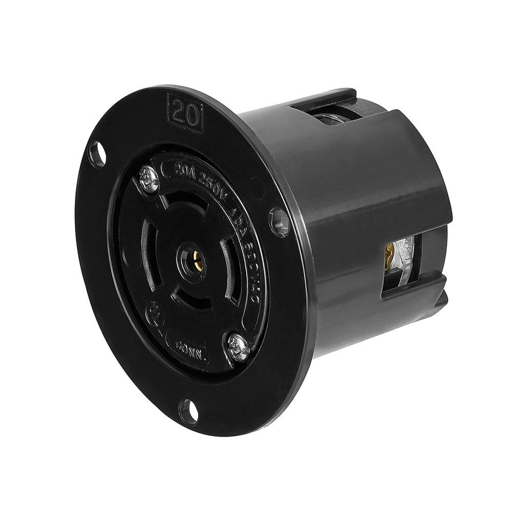 Eaton locking flanged outlet, 10A, 20A, Industrial, 250/600V, Black, Non-NEMA, Four-pole, Five-wire, grounding, Polycarbonate