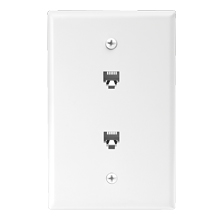 Eaton Wallplate with connector, (2) 4-conductor jacks, Commercial, residential telephone, Flush, box, Light almond, Data/Voice modular jack, Type 625B3 screw terminals, Thermoplastic elastomer (TPE), Mid-size, Type 625B3