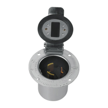 Eaton locking flanged inlet, #10-6 AWG, 50A, Industrial, 600 Vac, 250Vdc, Back wiring, Steel, Non-NEMA, Two-pole, Three-wire, Steel