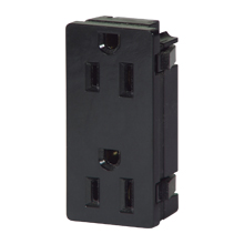 Eaton panel mount/snap-in single receptacle, #14-12 AWG, 15A, Commercial, Snap-in, Panel, 125V, Quick Connect, Black, Brass, Thermoset, 5-15R, Single, Screw, Thermoplastic, Steel clip