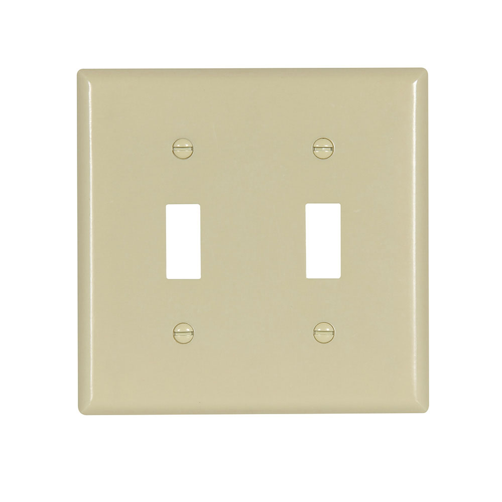 Eaton Toggle wallplate, 10% Deeper than standard size, Ivory, Toggle Cutout, Thermoset, Two- gang, Standard, ED Box