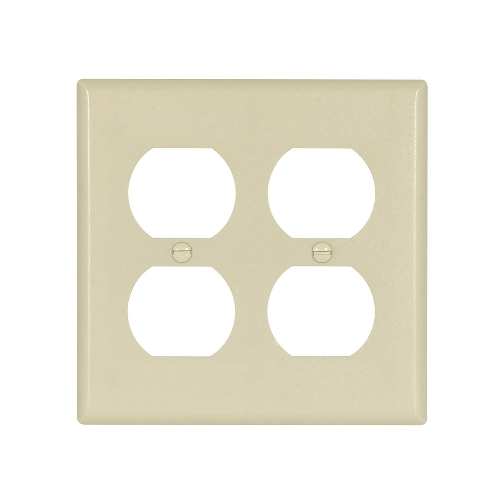 Eaton Duplex receptacle wallplate, 10% Deeper than standard size, Ivory, Toggle Cutout, Thermoset, Two- gang, Standard, ED Box