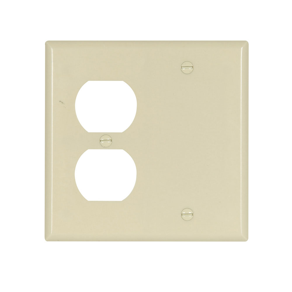 Eaton Combination wallplate, 10% Deeper than standard size, Ivory, Duplex receptacle, Blank Cutout, Thermoset, Two- gang, Standard, ED Box